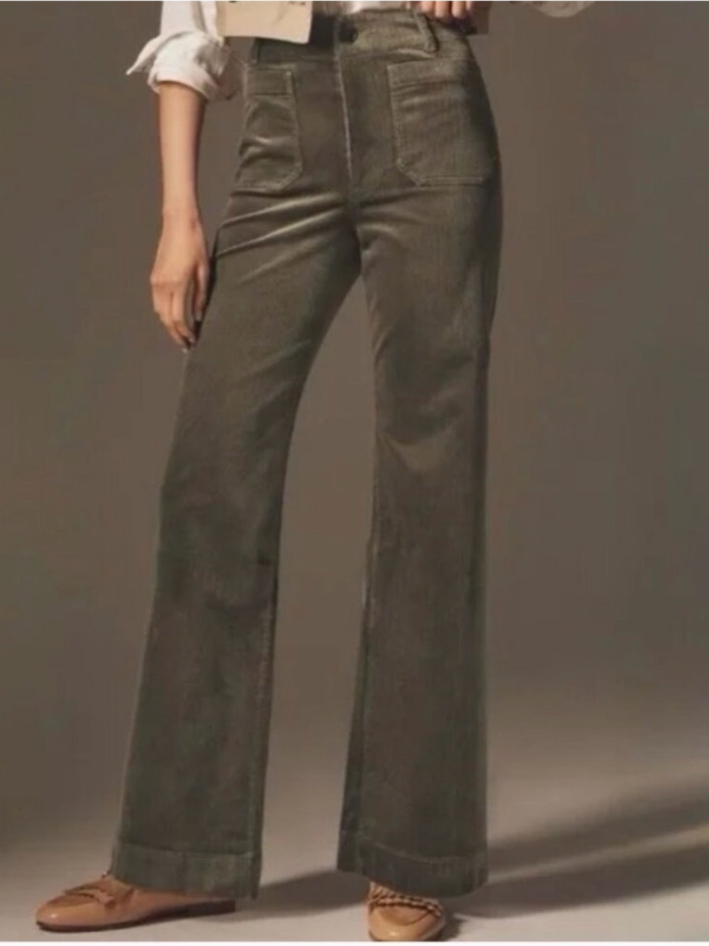 Maeve Olive Green Corduroy Wide-Leg Pants NEW WITH TAGS